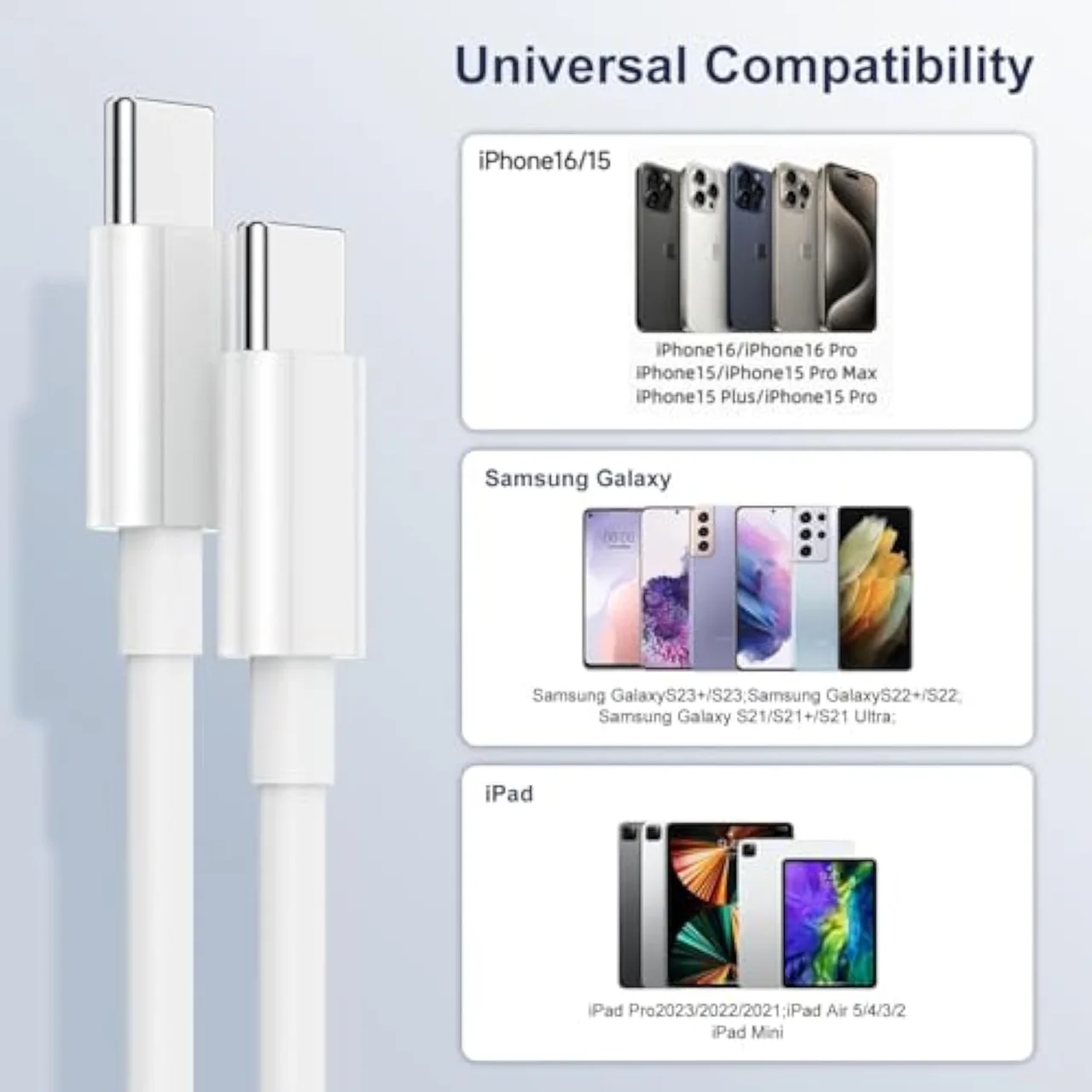 usb c to usb c charging cable 3pack 6ft 60w type c to type c fast charger cord 3
