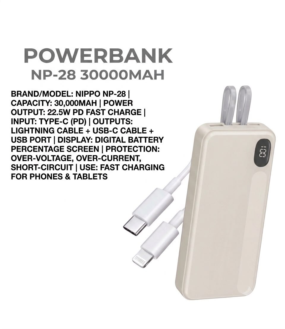 NIPPO NP-28 30000mAh Power Bank: Ultimate 22.5W Fast Charger NIPPO NP-28 30000mAh Power Bank: Ultimate 22.5W Fast Charger